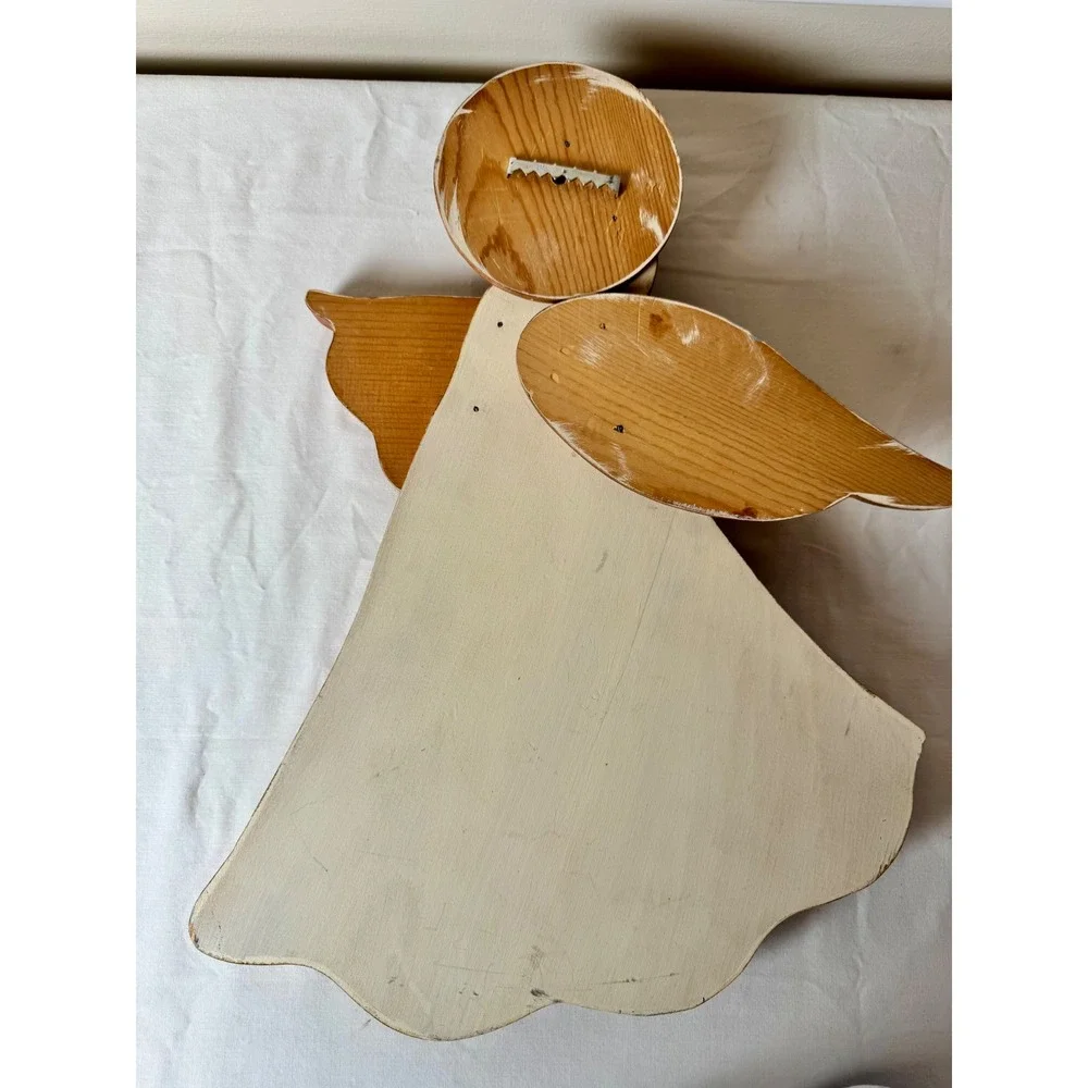 Vintage‎ Hand Painted Wood Angel Wall Hanging Countrycore Cottagecore Decor 17in
